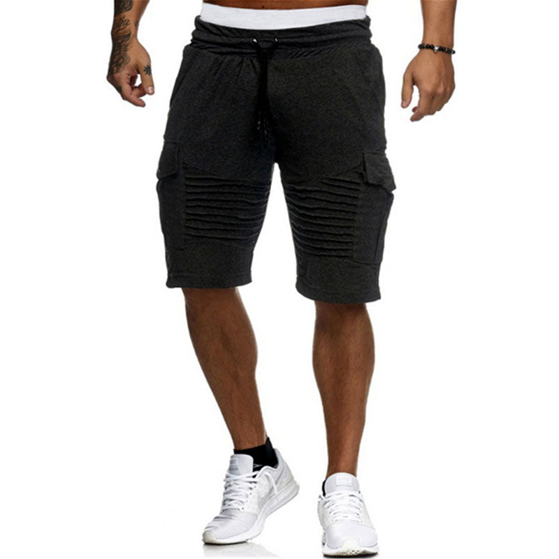 Wholesale M-3XL Men Casual Pocket Patchwork Drawstring Crease Sports Shorts