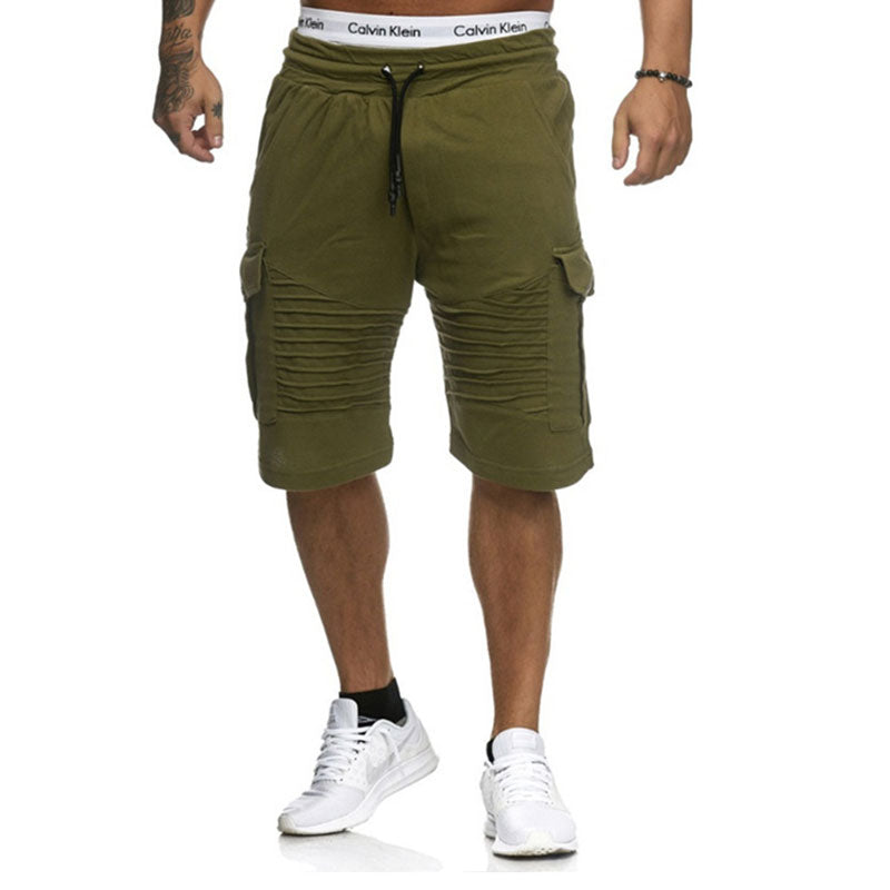 Wholesale M-3XL Men Casual Pocket Patchwork Drawstring Crease Sports Shorts