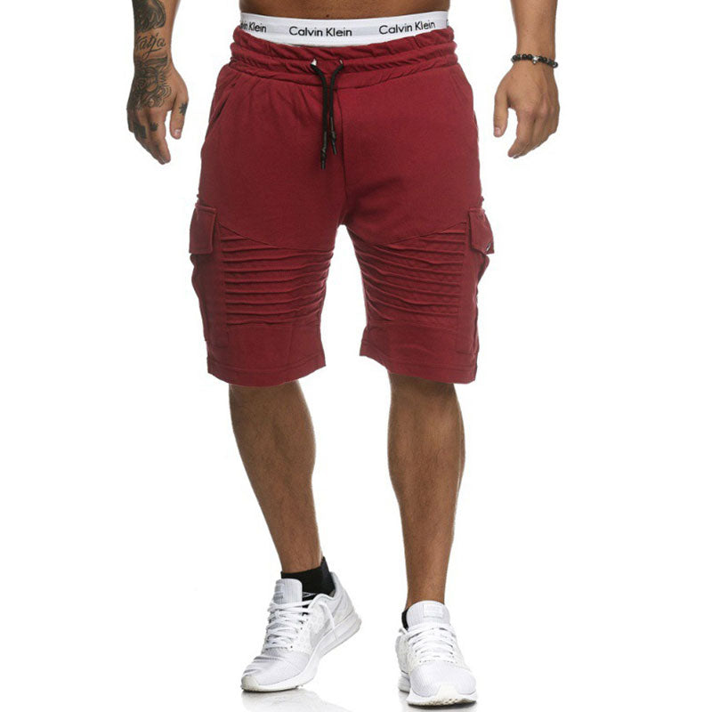 Wholesale M-3XL Men Casual Pocket Patchwork Drawstring Crease Sports Shorts