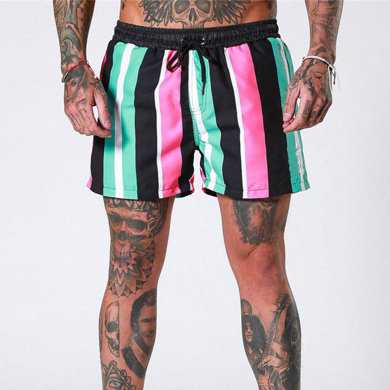 Wholesale M-3XL Men Fashion Contrast Color Stripe Drawstring Sports Shorts