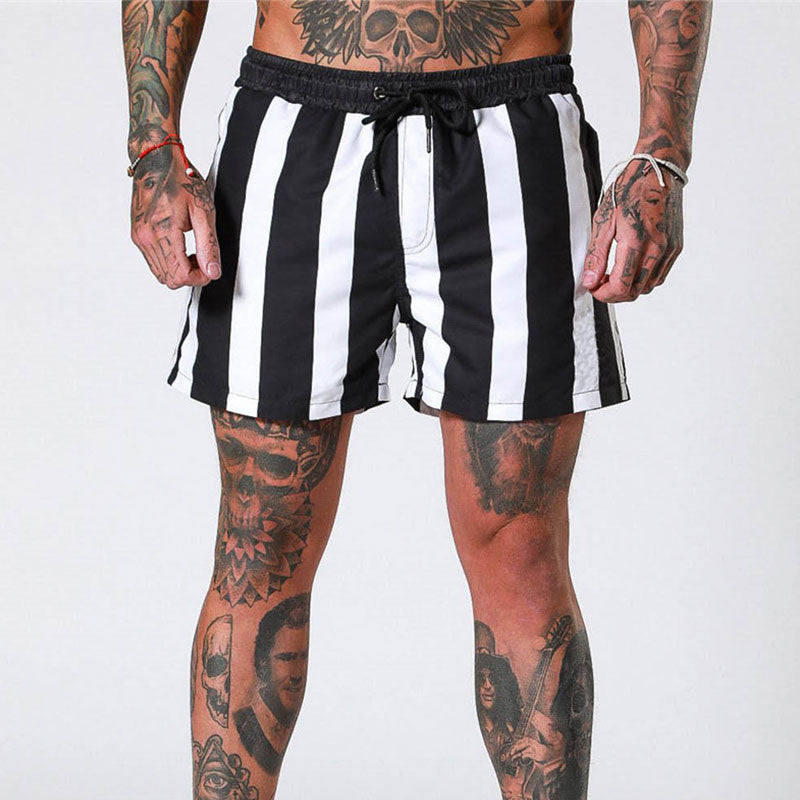 Wholesale M-3XL Men Fashion Contrast Color Stripe Drawstring Sports Shorts