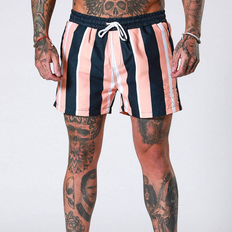 Wholesale M-3XL Men Fashion Contrast Color Stripe Drawstring Sports Shorts