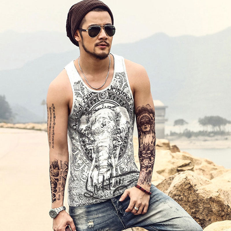 Wholesale S-2XL Men Casual Retro Elephant Print Sports Tank Top