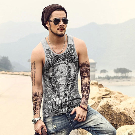 Wholesale S-2XL Men Casual Retro Elephant Print Sports Tank Top