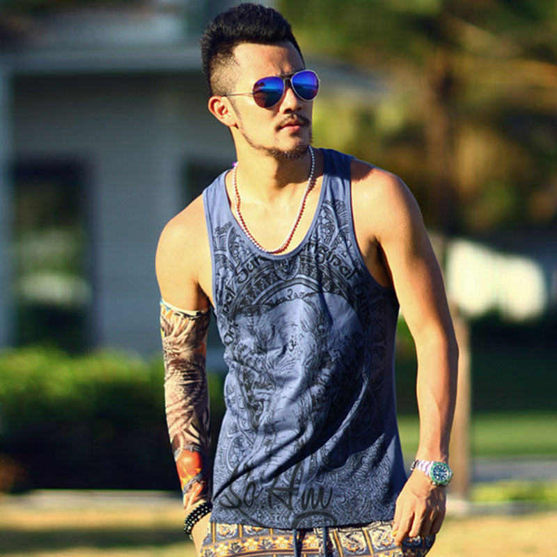 Wholesale S-2XL Men Casual Retro Elephant Print Sports Tank Top