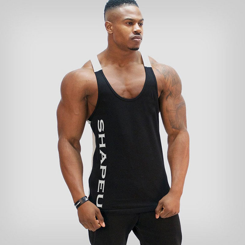 Wholesale M-2XL Men U Collar Contrast Color Letter Print Sports Tank Top