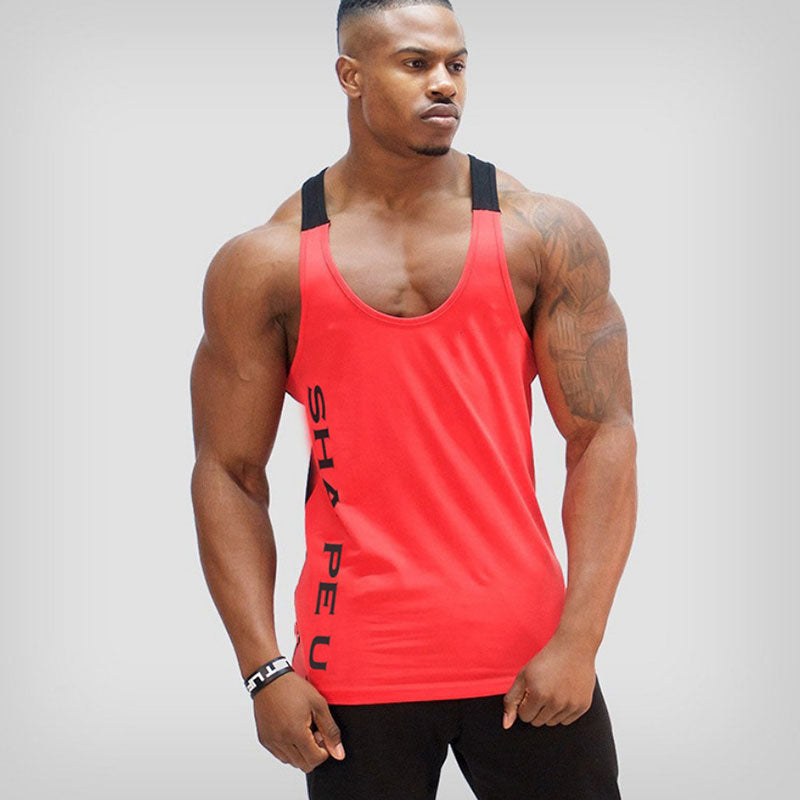 Wholesale M-2XL Men U Collar Contrast Color Letter Print Sports Tank Top