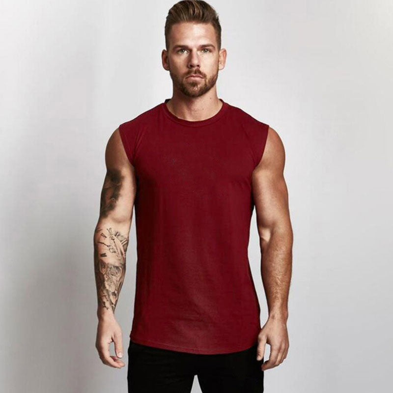 Wholesale M-2XL Men Solid Color Round Neck Sports Tank Top