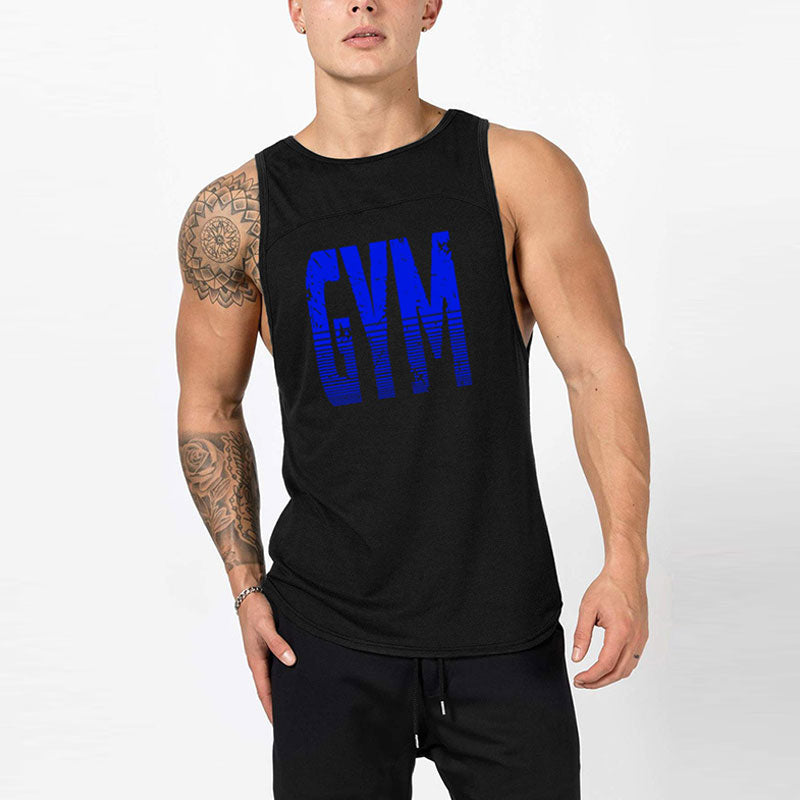 Wholesale M-2XL Men Simple Letter Print Patchwork Sports Tank Top