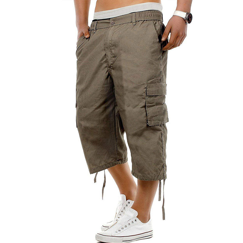 Wholesale M-3XL Men Fashion Solid Color Multi-pocket Loose Seven Points Pants