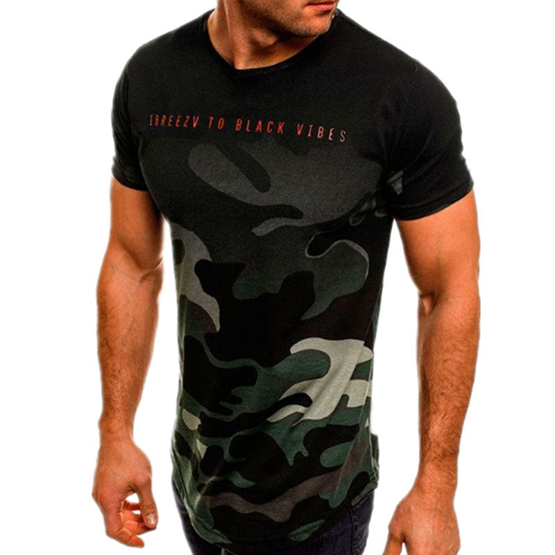 Wholesale M-3XL Men Fashion Camouflage Letter Print T-shirt