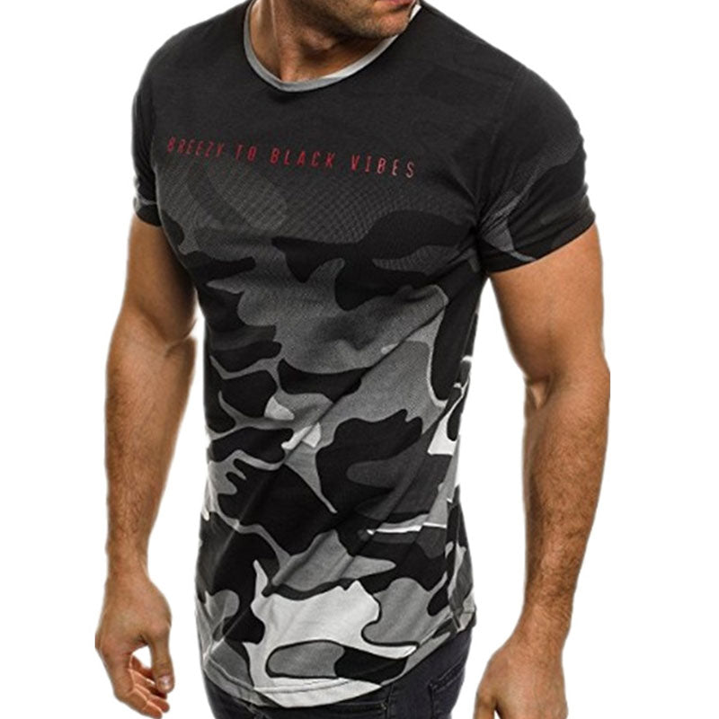 Wholesale M-3XL Men Fashion Camouflage Letter Print T-shirt