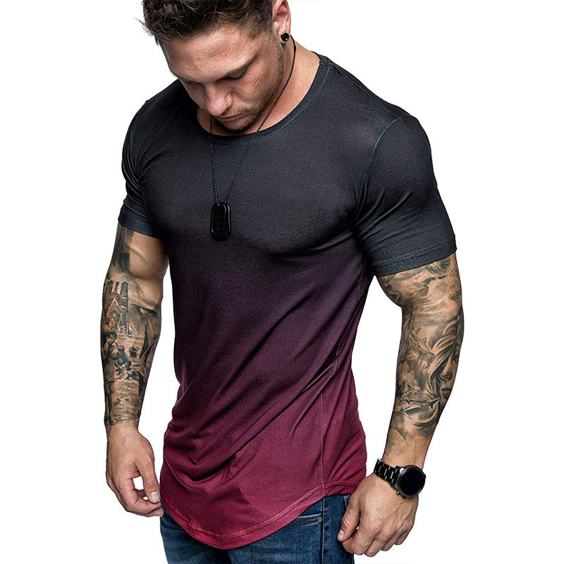 Wholesale M-3XL Men Fashion Round Neck Gradient Short Sleeves Tee Top