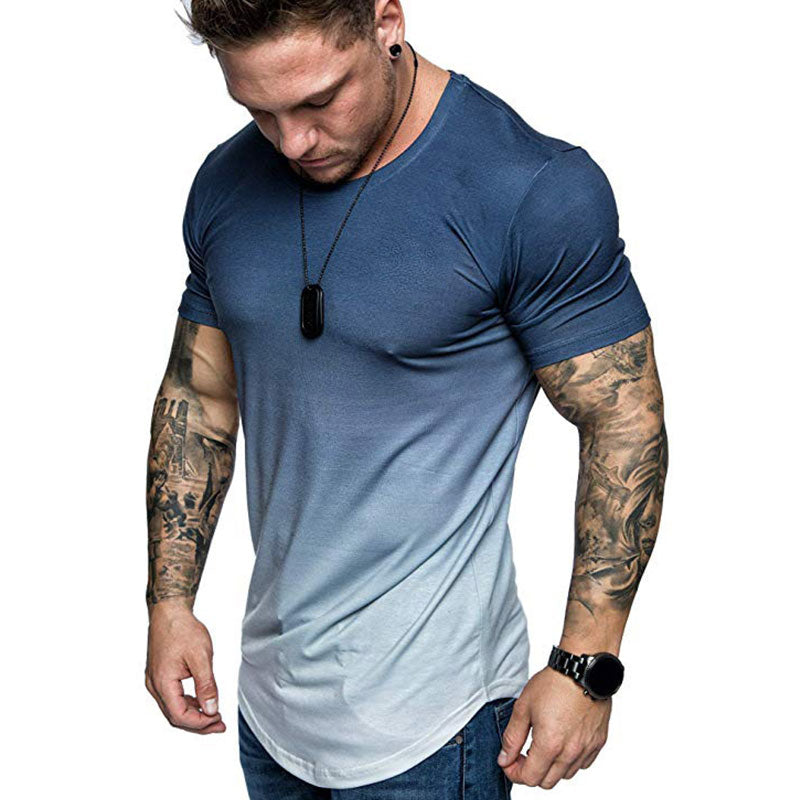 Wholesale M-3XL Men Fashion Round Neck Gradient Short Sleeves Tee Top