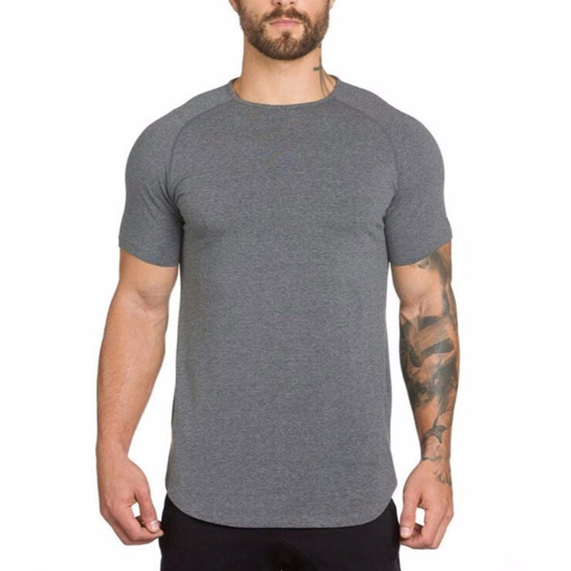 Wholesale M-2XL Men Casual Solid Color Breathable Side Slit Short Sleeve Tee