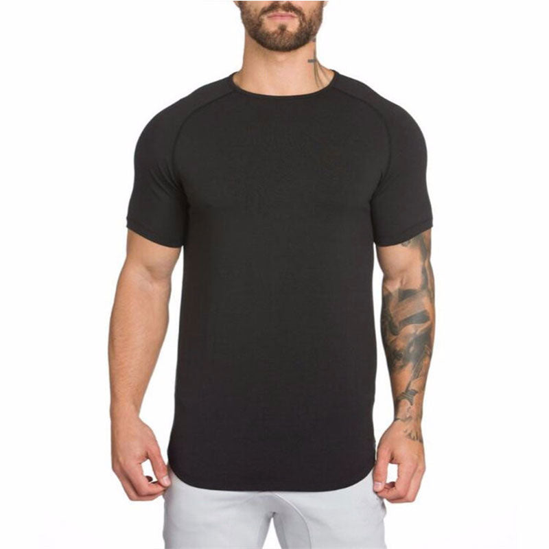 Wholesale M-2XL Men Casual Solid Color Breathable Side Slit Short Sleeve Tee