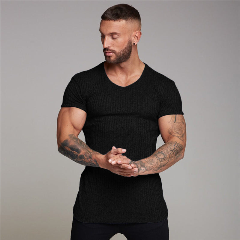 Wholesale M-2XL Men Casual Slim Knit Breathable Short Sleeve Tee