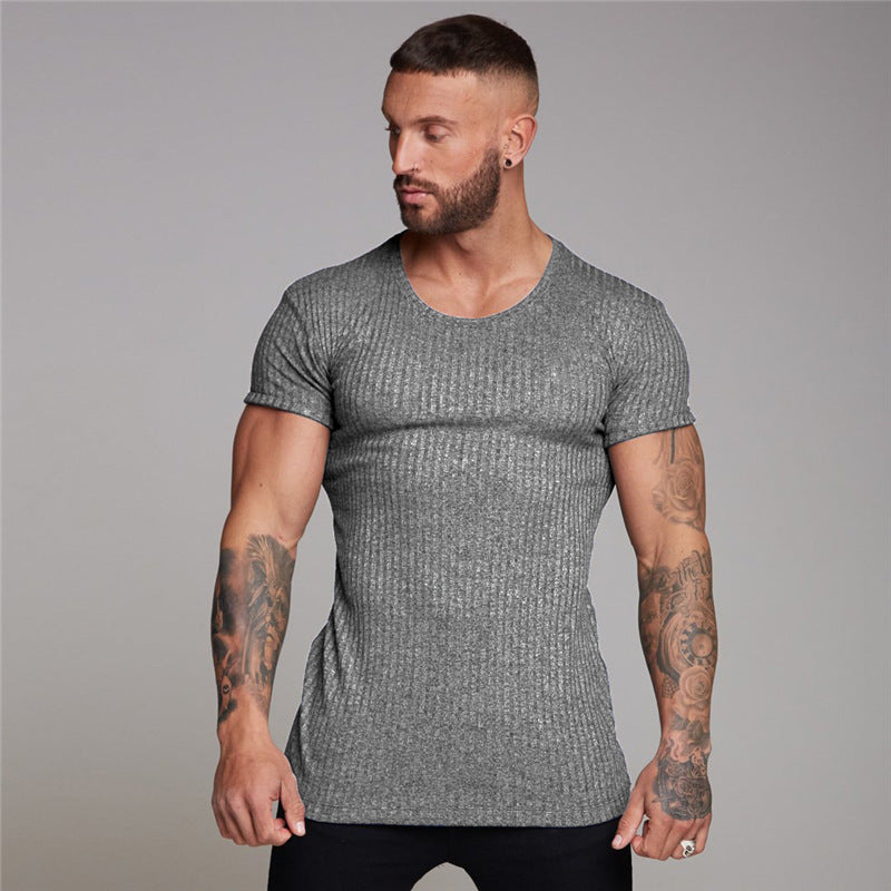 Wholesale M-2XL Men Casual Slim Knit Breathable Short Sleeve Tee