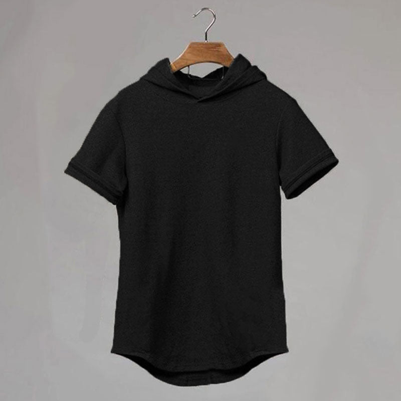 Wholesale M-2XL Men Solid Color Hooded Breathable Short Sleeve T-shirt