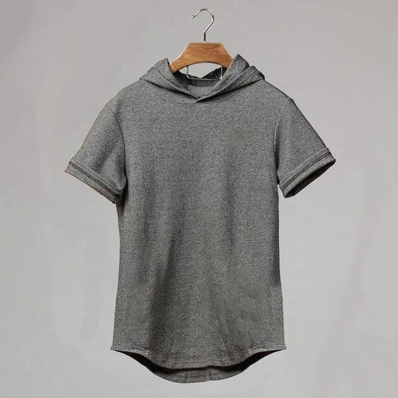 Wholesale M-2XL Men Solid Color Hooded Breathable Short Sleeve T-shirt