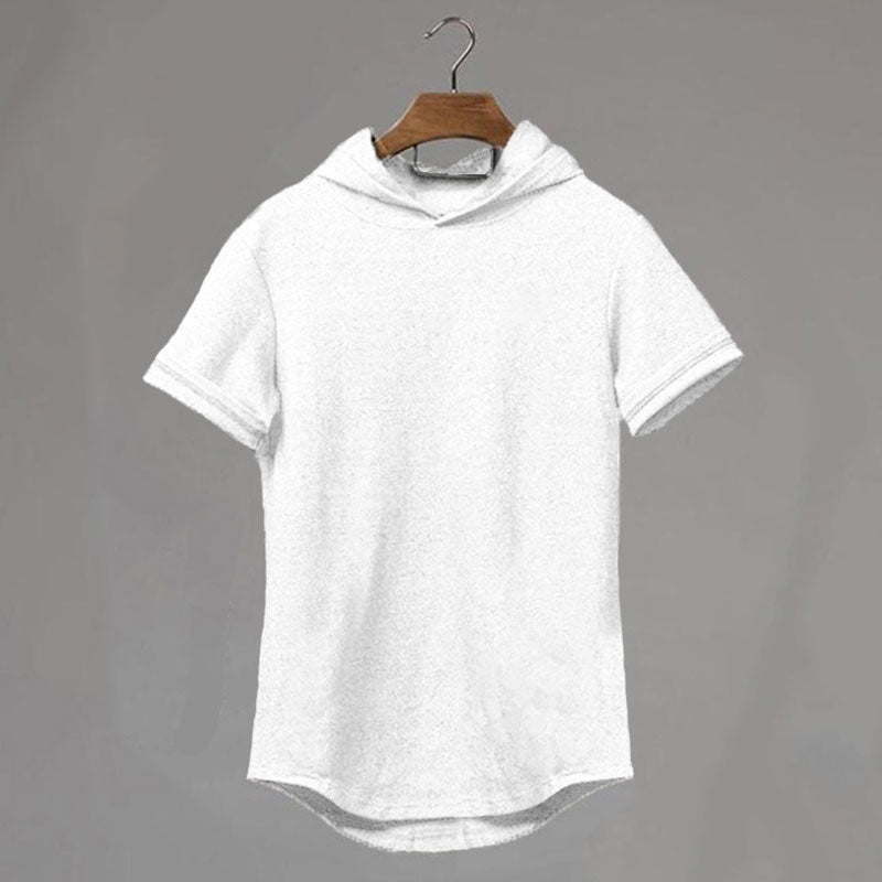 Wholesale M-2XL Men Solid Color Hooded Breathable Short Sleeve T-shirt