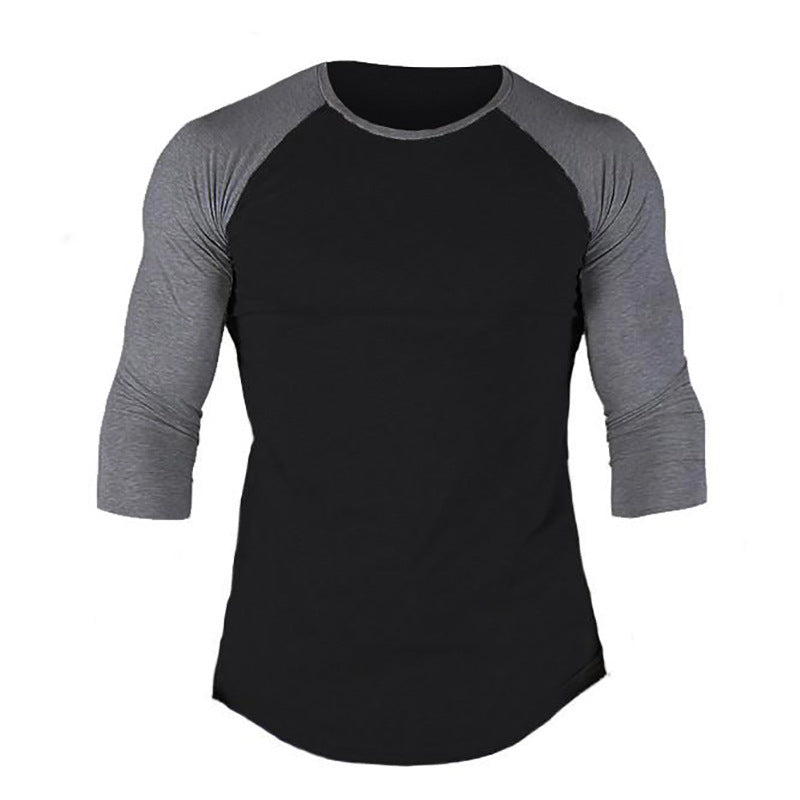 Wholesale M-2XL Men Fashion Contrast Color Round Neck Cropped Sleeve T-shirt