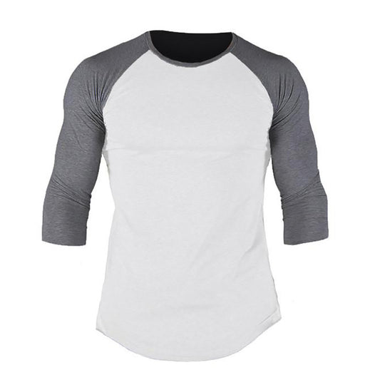 Wholesale M-2XL Men Fashion Contrast Color Round Neck Cropped Sleeve T-shirt