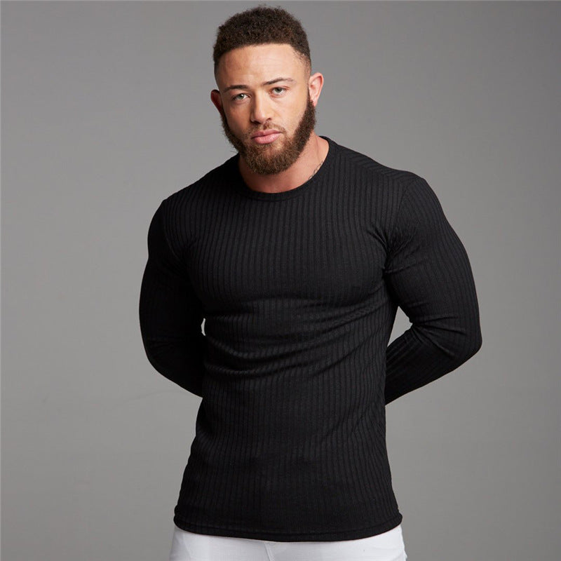 Wholesale M-XXL Men Round Neck Knitted Long-sleeve Tee Top