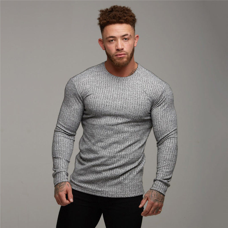 Wholesale M-XXL Men Round Neck Knitted Long-sleeve Tee Top