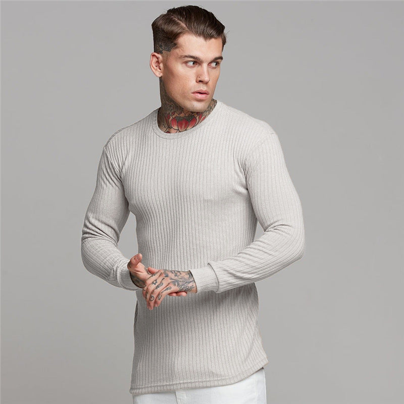 Wholesale M-XXL Men Round Neck Knitted Long-sleeve Tee Top