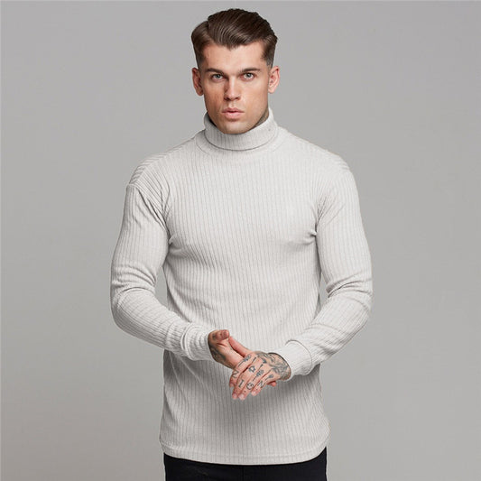 Wholesale M-XXL Men Fashion High Neck Knitted Long-sleeve Top