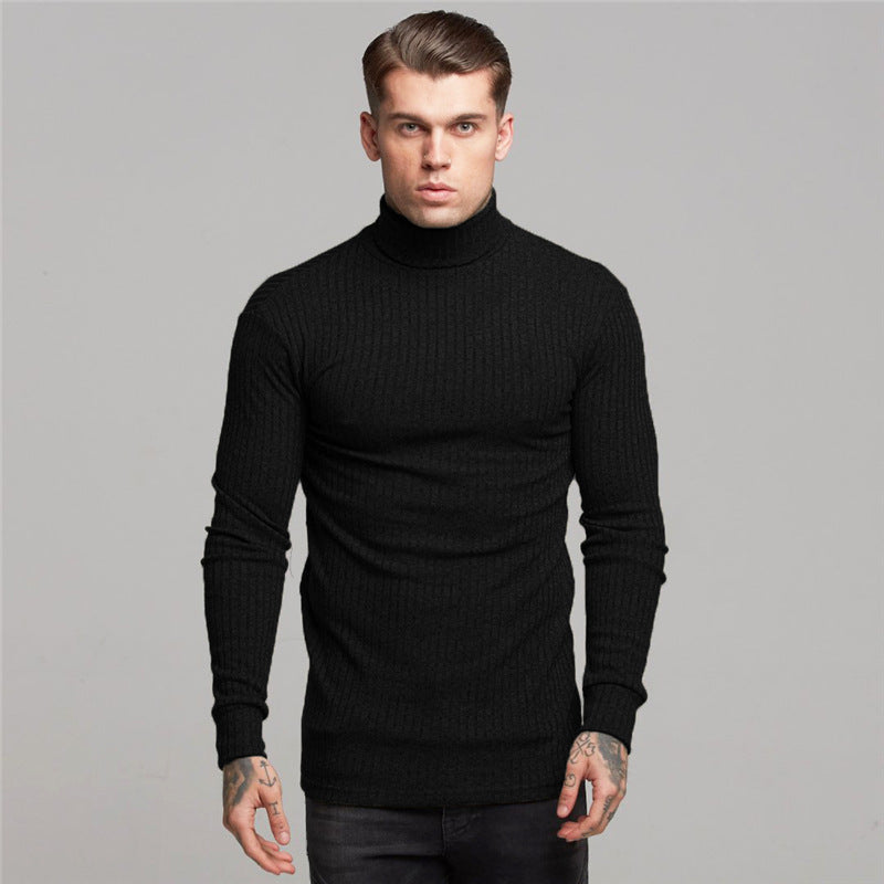 Wholesale M-XXL Men Fashion High Neck Knitted Long-sleeve Top