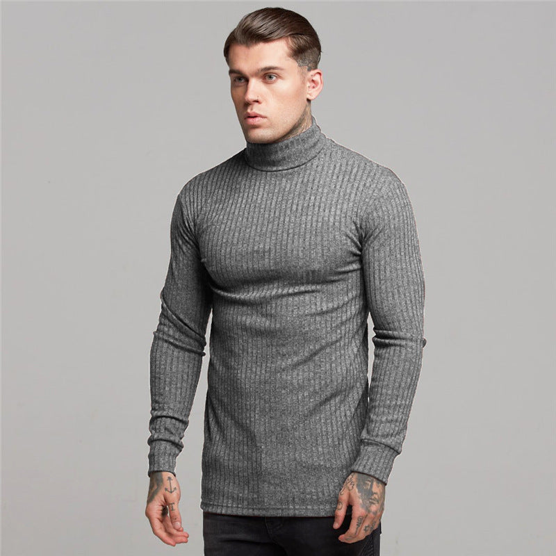 Wholesale M-XXL Men Fashion High Neck Knitted Long-sleeve Top