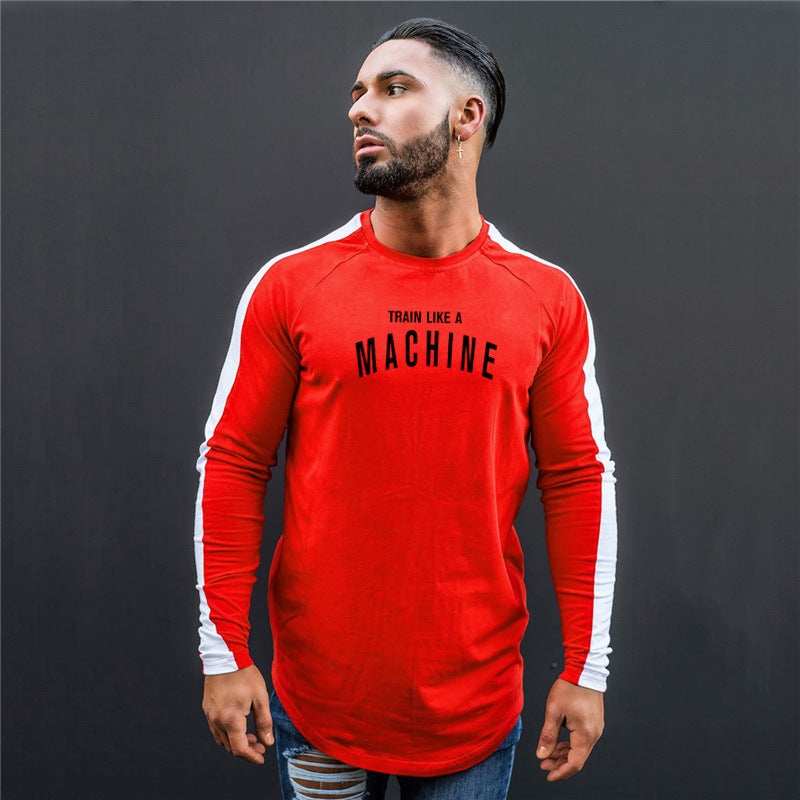 Wholesale M-XXL Men Fashion Letter Print Contrast Color Patchwork Sports Long-sleeve Tee Top