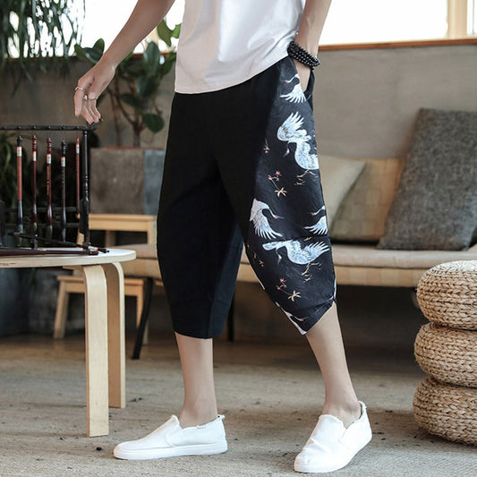 Wholesale M-5XL Men Fashion Graphic Print Irregular Loose Cropped Pants