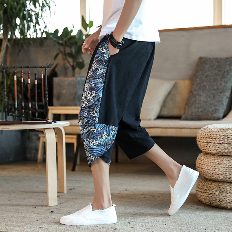 Wholesale M-5XL Men Fashion Graphic Print Irregular Loose Cropped Pants