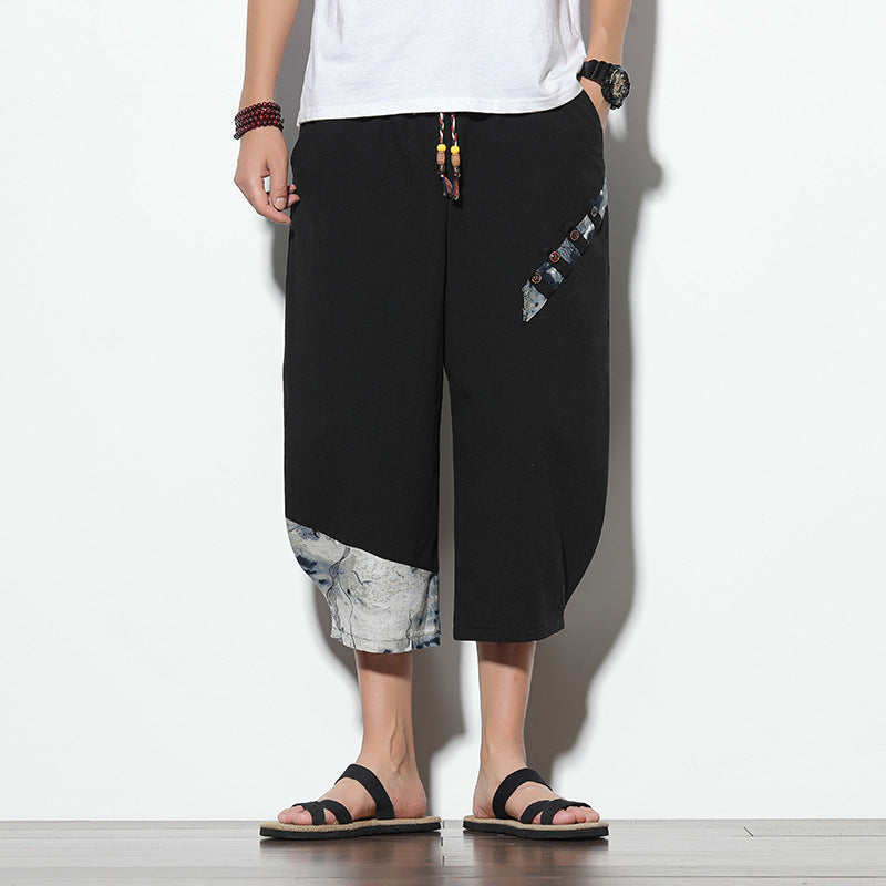 Wholesale M-5XL Men Casual Graphic Print Loose Cropped Pants