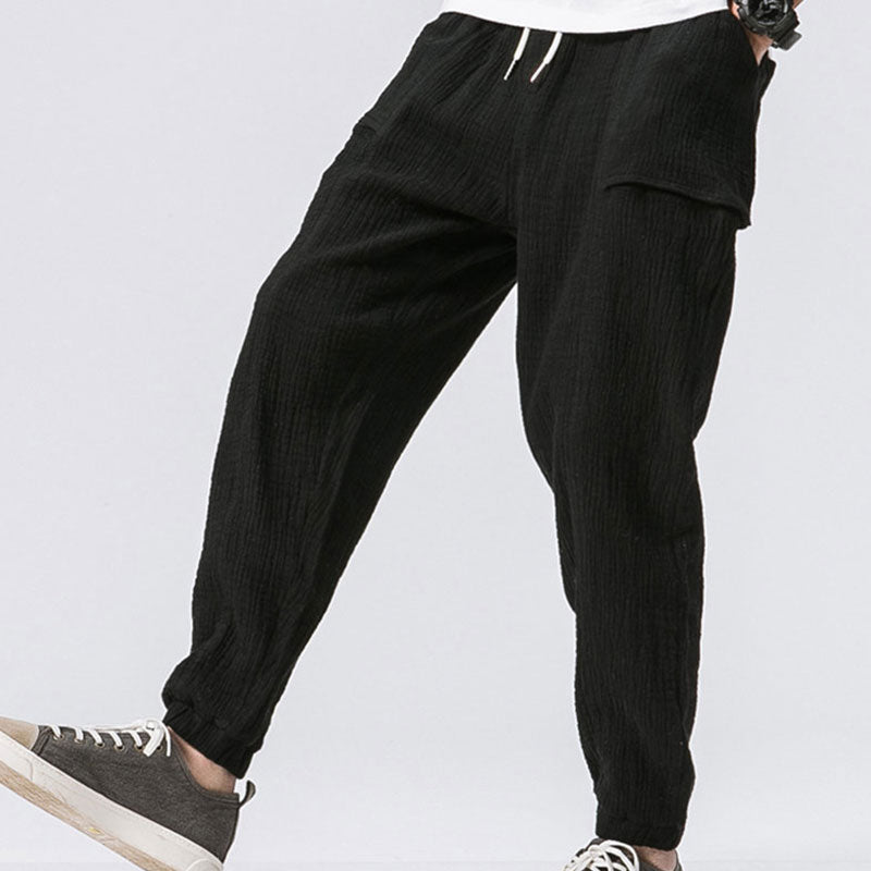 Wholesale M-3XL Men Casual Pocket Patchwork Creased Drawstring Pants