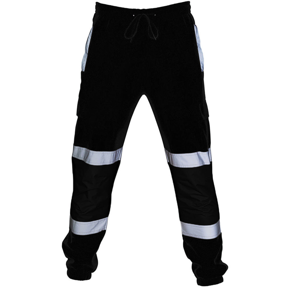 Wholesale M-4XL Men Casual Color Blocking Silver Reflective Strip Pants