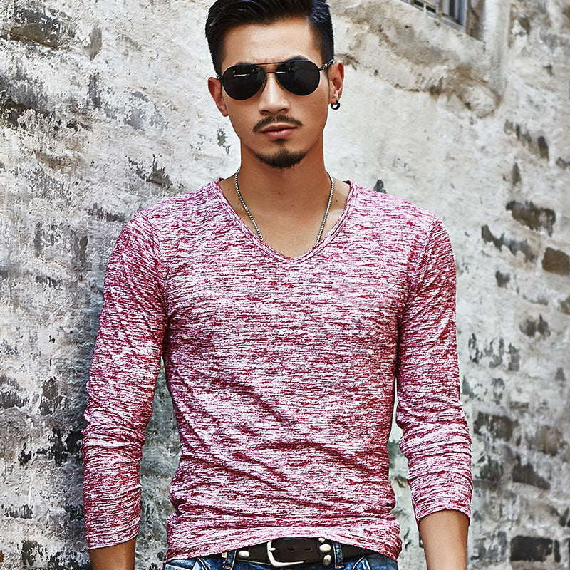 Wholesale M-3XL Men Casual V-neck Long Sleeve T-shirts