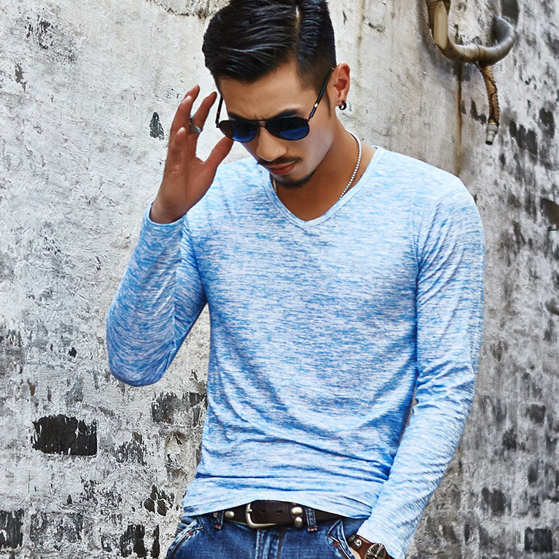 Wholesale M-3XL Men Casual V-neck Long Sleeve T-shirts