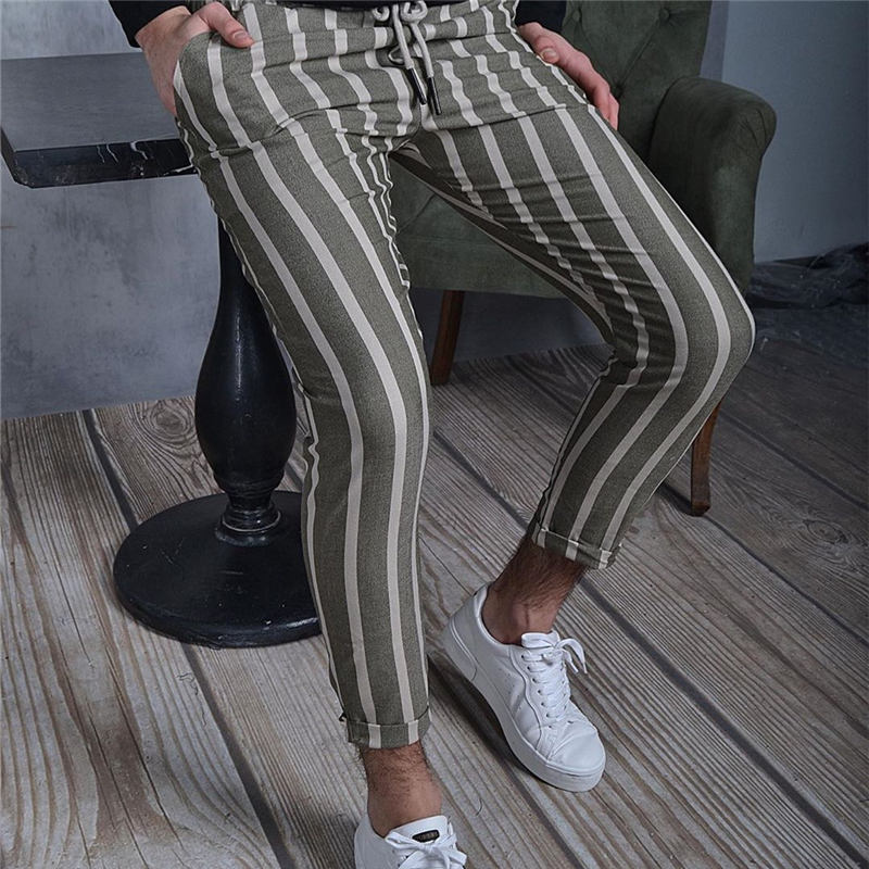 Wholesale S-3XL Men Casual Stripe Pattern Color Blocking Pants