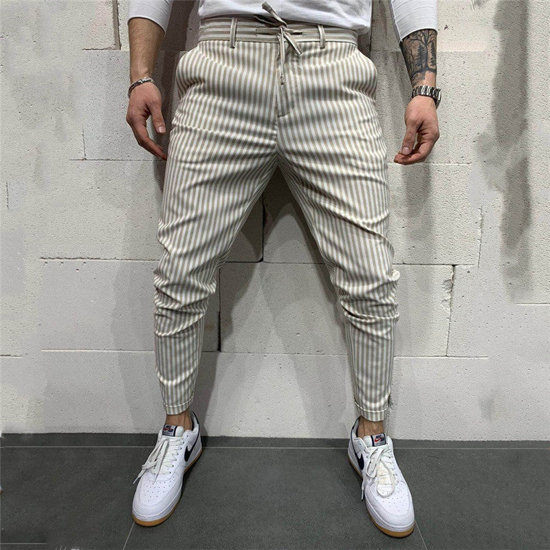 Wholesale S-3XL Men Fashion Stripe Print Drawstring Pants