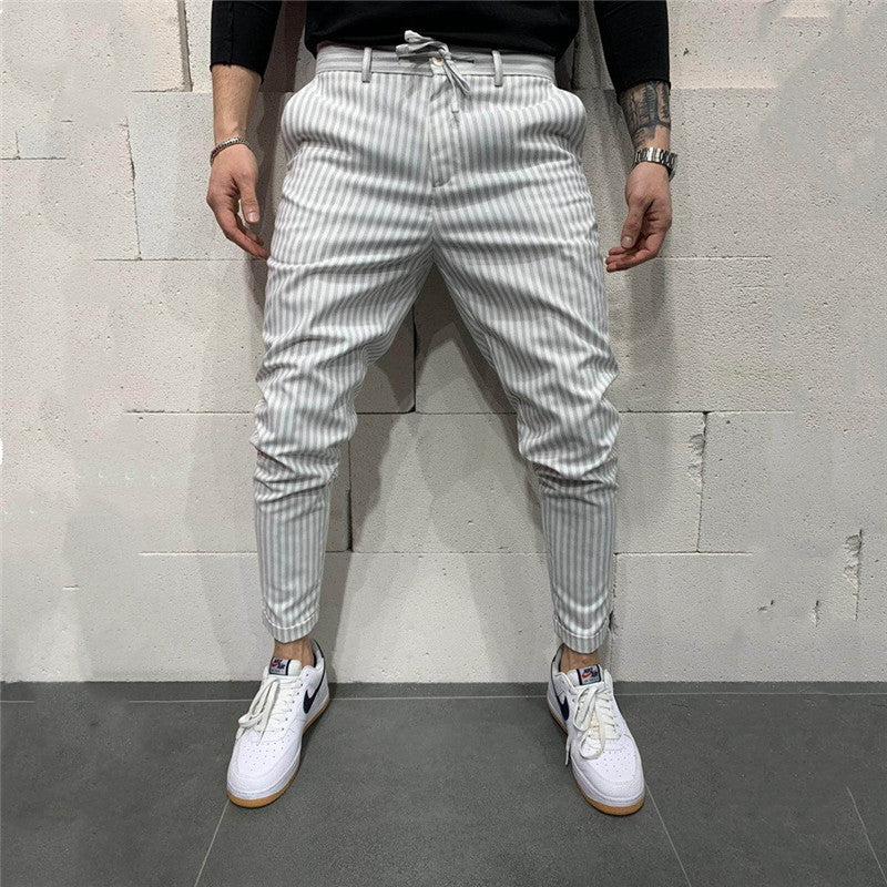 Wholesale S-3XL Men Fashion Stripe Print Drawstring Pants