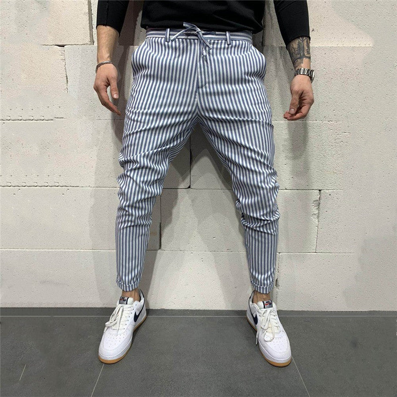 Wholesale S-3XL Men Fashion Stripe Print Drawstring Pants