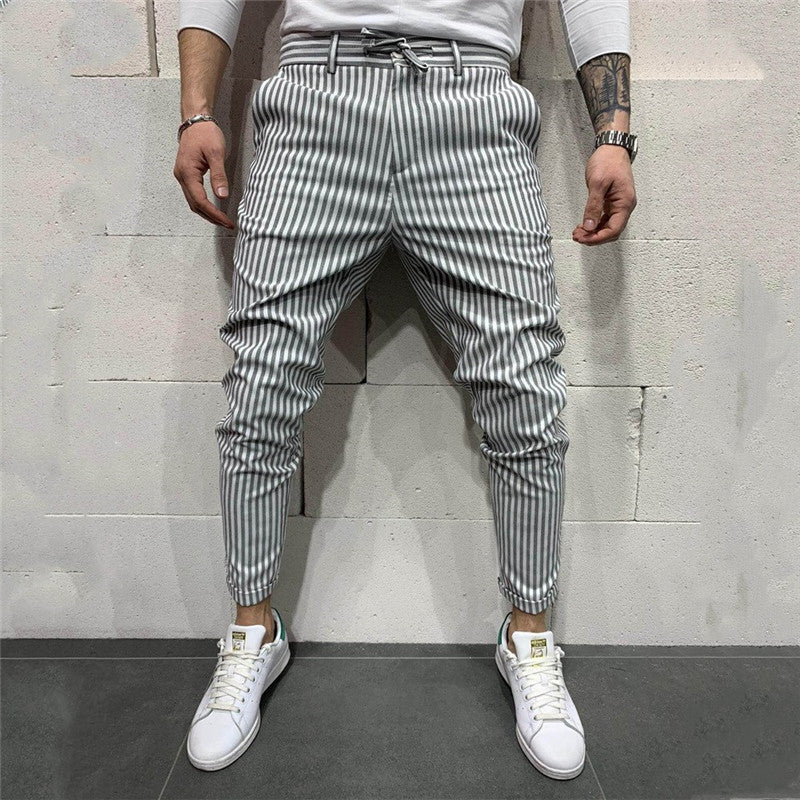 Wholesale S-3XL Men Fashion Stripe Print Drawstring Pants