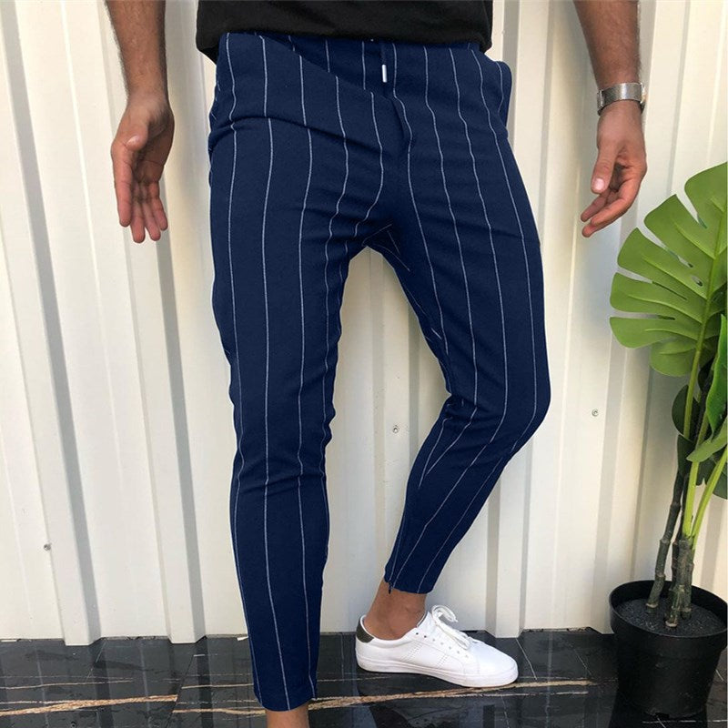 Wholesale S-3XL Men Fashion Stripe Print Drawstring Comfortable Tight Pants