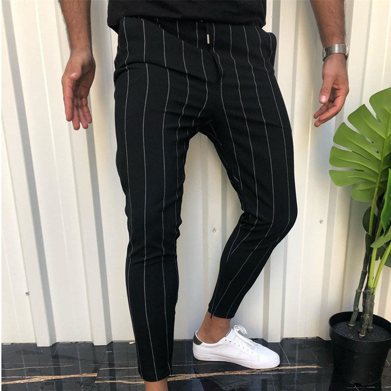 Wholesale S-3XL Men Fashion Stripe Print Drawstring Comfortable Tight Pants