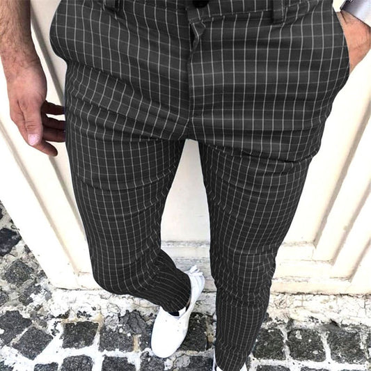 Wholesale S-3XL Men Fashion Plaid Print Tight Pants