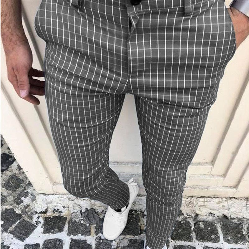 Wholesale S-3XL Men Fashion Plaid Print Tight Pants